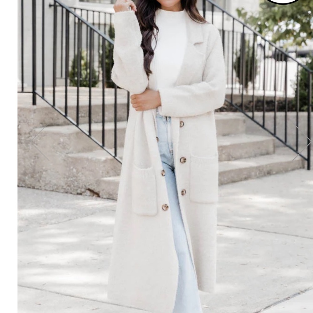 Long cream coatigan from Pink Lily boutique.
